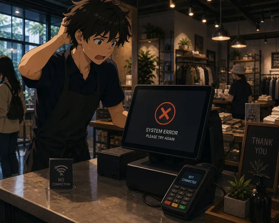 Retail clerk facing point-of-sale system error